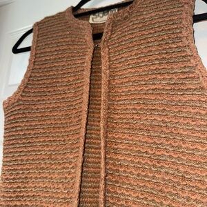 St John by Marie Gray Brown Knit Sweater Vest w/ orange-gold shimmer